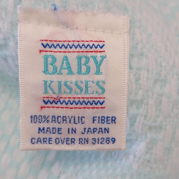 Vintage Baby Kisses Acrylic Made in Japan Baby Blanket Fringe Sheep Lamb Check - Picture 4 of 16